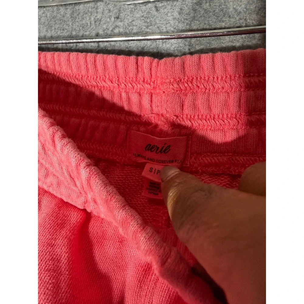 Aerie Pink High Waisted Fleece Sweat Shorts Raw Hem NWT Small comfort lounge